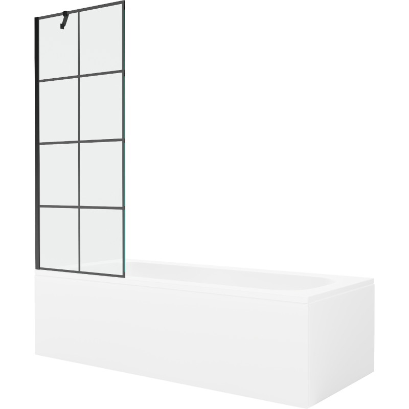 Mexen Vega rectangular bathtub 160 x 70 cm with casing and 1-leaf screen 70 cm, black pattern - 550116070X9507007077