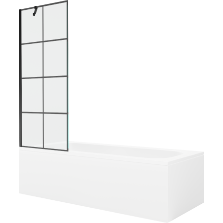 Mexen Vega 160 x 70 cm rectangular bathtub with panels and a 1-wing screen 70 cm, black pattern - 550116070X9507007077
