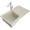 Mexen Cesar 1-bowl granite sink with drainer and Flora kitchen tap, beige - 6514-69-670401-00