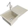 Mexen Cesar 1-compartment granite sink with a drip tray and kitchen mixer tap Flora, Beige - 6514-69-670401-00