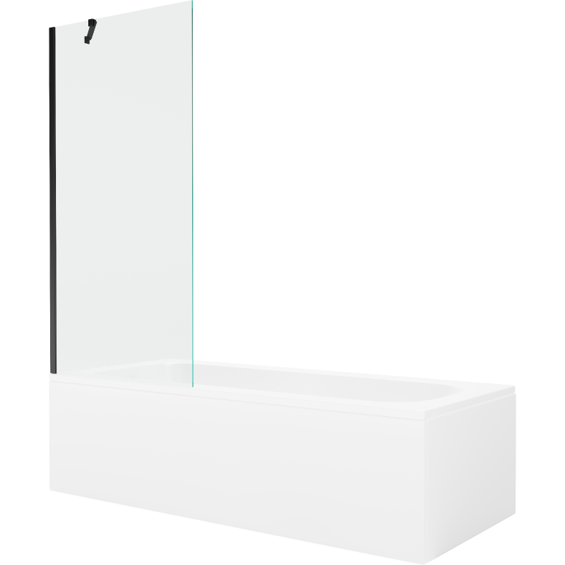 Mexen Vega 160 x 70 cm rectangular bathtub with panels and a 1-wing screen 80 cm, transparent, black - 550116070X9508000070