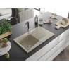 Mexen Cesar granite sink 1-bowl with drainer and Flora kitchen faucet, beige - 6514-69-670401-07
