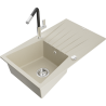 Mexen Cesar granite sink 1-bowl with drainer and Flora kitchen faucet, beige - 6514-69-670401-07