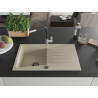 Mexen Cesar granite kitchen sink with 1 bowl with drainer and Flora kitchen faucet, beige - 6514-69-670401-07-B