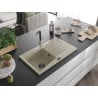 Mexen Cesar 1-bowl Granite Sink with Drainer and Flora Kitchen Tap, Beige - 6514-69-670401-07-B