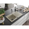 Mexen Cesar granite kitchen sink with 1 bowl with drainer and Flora kitchen faucet, beige - 6514-69-670401-07-B