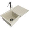 Mexen Cesar granite kitchen sink with 1 bowl with drainer and Flora kitchen faucet, beige - 6514-69-670401-07-B