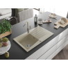 Mexen Cesar granite 1-bowl sink with drainer and Flora kitchen faucet, beige - 6514-69-670401-09