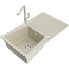 Mexen Cesar granite sink 1-bowl with drainer and kitchen faucet Flora, beige - 6514-69-670401-09