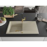 Mexen Cesar single-bowl granite sink with drainer and Flora kitchen faucet, beige - 6514-69-670401-57-G