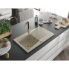 Mexen Cesar granite sink 1-bowl with drainer and Flora kitchen faucet, beige - 6514-69-670401-57-G