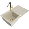 Mexen Cesar single-bowl granite sink with drainer and Flora kitchen faucet, beige - 6514-69-670401-57-G