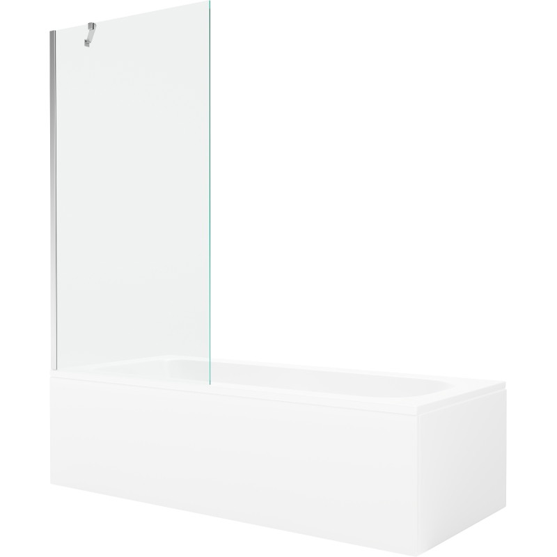 Mexen Vega rectangular bathtub 160 x 70 cm with enclosure and 1-wing screen 90 cm, transparent, chrome - 550116070X9509000001