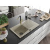 Mexen Cesar granite kitchen sink 1-bowl with drainer and Flora kitchen faucet, beige - 6514-69-670401-57-B