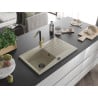 Mexen Cesar granite sink single bowl with drainer and Flora kitchen tap, beige - 6514-69-670401-57-B