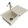 Mexen Cesar 1-compartment granite sink with a drip tray and kitchen mixer tap Flora, Beige - 6514-69-670401-57-B