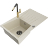 Mexen Cesar granite kitchen sink 1-bowl with drainer and Flora kitchen faucet, beige - 6514-69-670401-57-B
