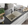 Mexen Cesar granite kitchen sink with 1 bowl, drainer, and Flora kitchen faucet, beige - 6514-69-670401-70-B