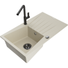 Mexen Cesar 1-compartment granite sink with a drip tray and kitchen mixer tap Flora, Beige - 6514-69-670401-70-B