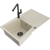 Mexen Cesar granite sink 1-bowl with drainer and Flora kitchen tap, beige - 6514-69-670401-70-B