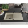 Mexen Cesar granite kitchen sink 1-bowl with drainer and Flora kitchen faucet, beige - 6514-69-670401-70-B