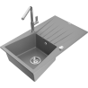 Mexen Cesar 1-compartment granite sink with a drip tray and kitchen mixer tap Flora, Grey - 6514-71-670401-00