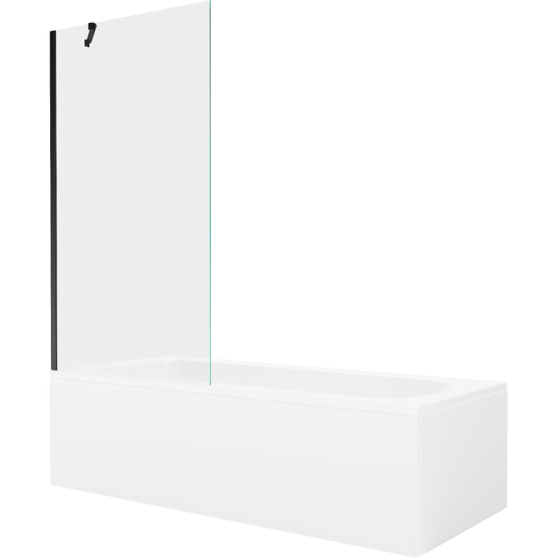 Mexen Vega rectangular bathtub 160 x 70 cm with casing and 1-wing screen 90 cm, transparent, black - 550116070X9509000070