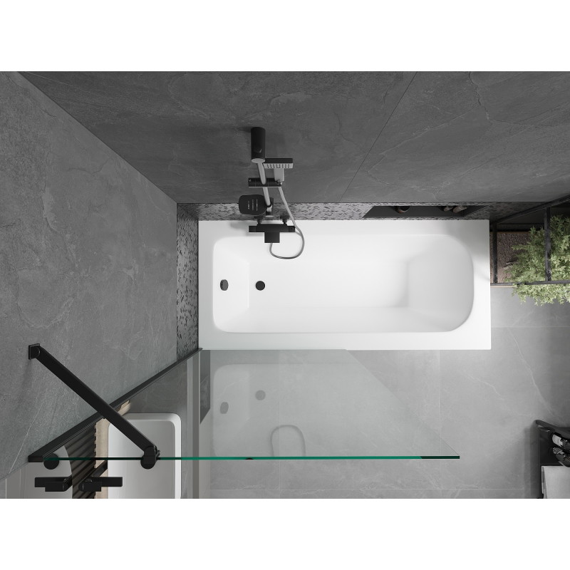 Mexen Vega rectangular bathtub 160 x 70 cm with casing and 1-wing screen 90 cm, transparent, black - 550116070X9509000070