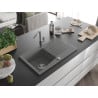 Mexen Cesar 1-compartment granite sink with a drip tray and kitchen mixer tap Flora, Grey - 6514-71-670401-06