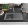 Mexen Cesar granite sink 1-bowl with drainer and Flora kitchen faucet, gray - 6514-71-670401-06