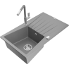 Mexen Cesar granite kitchen sink with 1 bowl, drainer, and Flora kitchen faucet, gray - 6514-71-670401-06