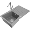 Mexen Cesar granite sink single-bowl with drainer and Flora kitchen tap, grey - 6514-71-670401-06
