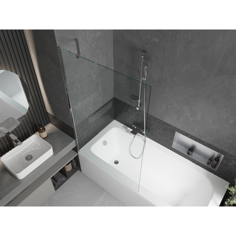 Mexen Vega rectangular bathtub 160 x 70 cm with casing and single-pane screen 100 cm, transparent, chrome - 550116070X9510000001