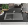 Mexen Cesar granite kitchen sink 1-bowl with drainer and Flora kitchen faucet, gray - 6514-71-670401-07
