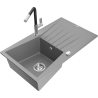 Mexen Cesar granite kitchen sink 1-bowl with drainer and Flora kitchen faucet, gray - 6514-71-670401-07