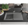 Mexen Cesar 1-bowl Granite Sink with Drainboard and Flora Kitchen Faucet, Gray - 6514-71-670401-07-B