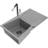 Mexen Cesar 1-compartment granite sink with a drip tray and kitchen mixer tap Flora, Grey - 6514-71-670401-07-B