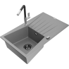 Mexen Cesar granite sink 1-bowl with drainer and Flora kitchen faucet, gray - 6514-71-670401-07-B