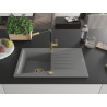 Mexen Cesar granite kitchen sink 1-bowl with drainer and Flora kitchen faucet, gray - 6514-71-670401-57-G