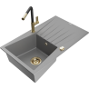 Mexen Cesar granite kitchen sink 1-bowl with drainer and Flora kitchen faucet, gray - 6514-71-670401-57-G
