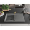 Mexen Cesar 1-bowl granite sink with drainer and Flora kitchen faucet, gray - 6514-71-670401-57-B