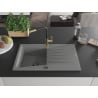 Mexen Cesar Granite Sink 1-Bowl with Drainer and Flora Kitchen Tap, Grey - 6514-71-670401-57-B