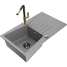 Mexen Cesar 1-bowl granite sink with drainer and Flora kitchen faucet, gray - 6514-71-670401-57-B