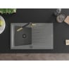 Mexen Cesar Granite Sink 1-Bowl with Drainer and Flora Kitchen Tap, Grey - 6514-71-670401-57-B