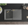 Mexen Cesar granite sink with 1 bowl, drainer, and Flora kitchen faucet, gray - 6514-71-670401-57-B