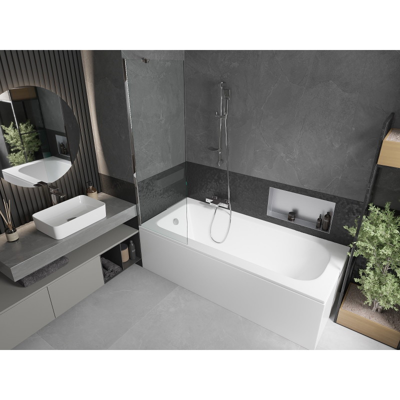 Mexen Vega rectangular bathtub 170 x 70 cm with casing and 1-leaf screen 60 cm, transparent, chrome - 550117070X9506000001