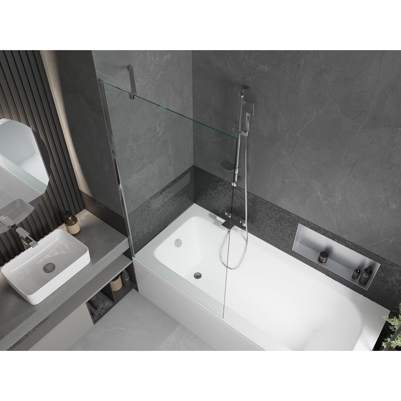 Mexen Vega rectangular bathtub 170 x 70 cm with enclosure and 1-leaf screen 90 cm, transparent, chrome - 550117070X9509000001