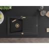 Mexen Cesar granite 1-bowl kitchen sink with drainer and Flora kitchen faucet, black/silver metallic - 6514-73-670401-57-G