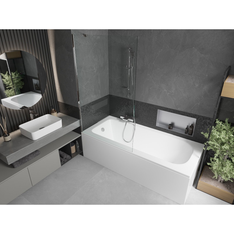 Mexen Vega rectangular bathtub 170 x 70 cm with enclosure and 1-wing 100 cm screen, transparent, chrome - 550117070X9510000001