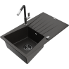 Mexen Cesar 1-compartment granite sink with a drip tray and kitchen mixer tap Flora, Black/Gold metallic - 6514-75-670401-07-B